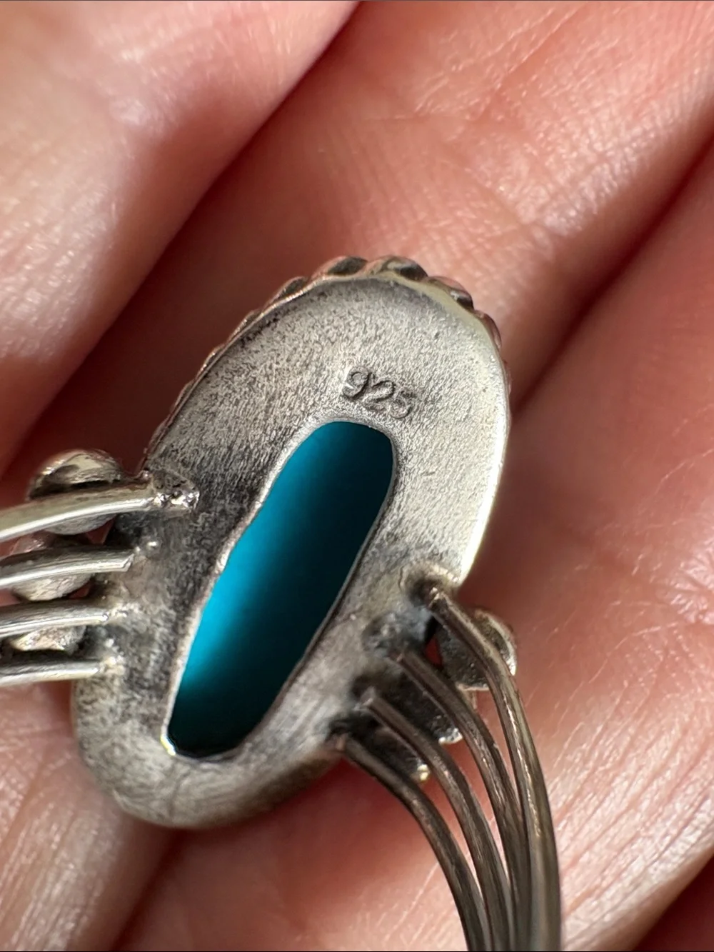 Vintage Sterling Silver Turquoise Oval Statement Ring - Blue